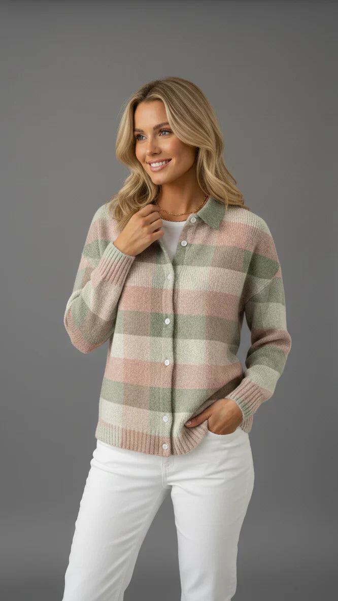 Zycon® | Zachte geruite sweater met kraag en knoopsluiting