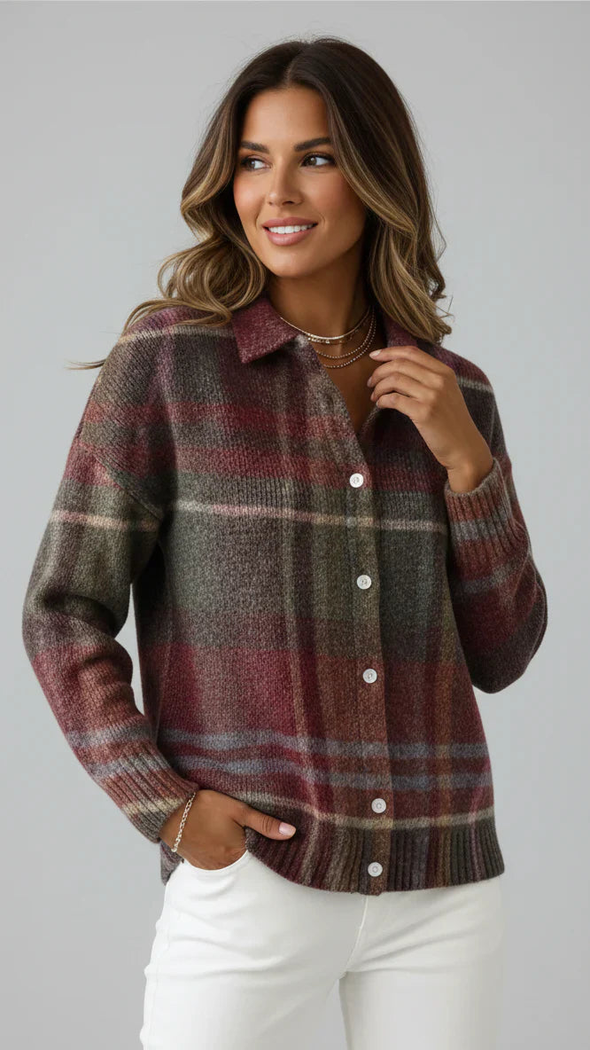 Zycon® | Zachte geruite sweater met kraag en knoopsluiting