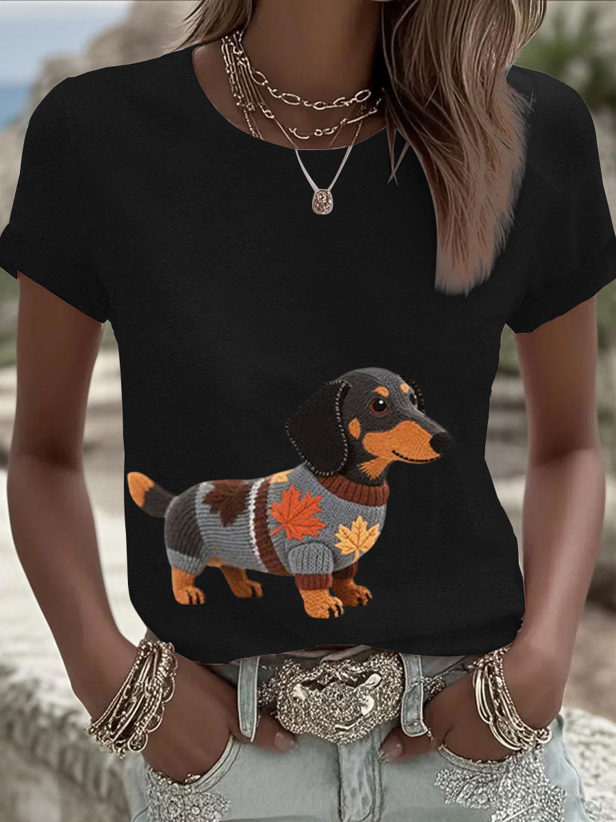 Dames herfst hond kunstprint sweatshirt met lange mouwen