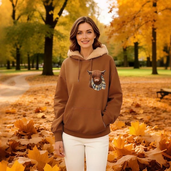 Schattig Highland Cow Hoodie met capuchon en fleecevoering🦬🤎