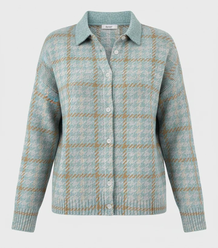 Zycon® | Zachte geruite sweater met kraag en knoopsluiting