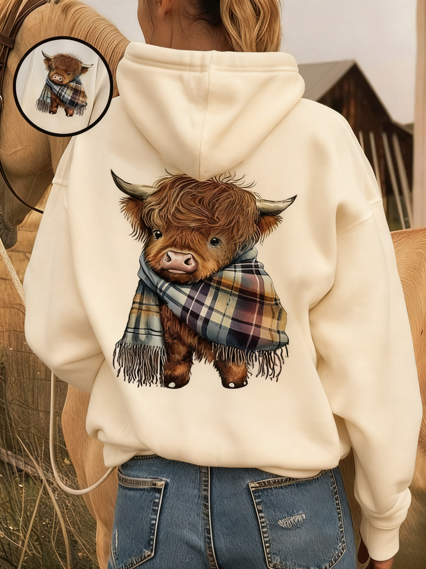Schattig Highland Cow Hoodie met capuchon en fleecevoering🦬🤎