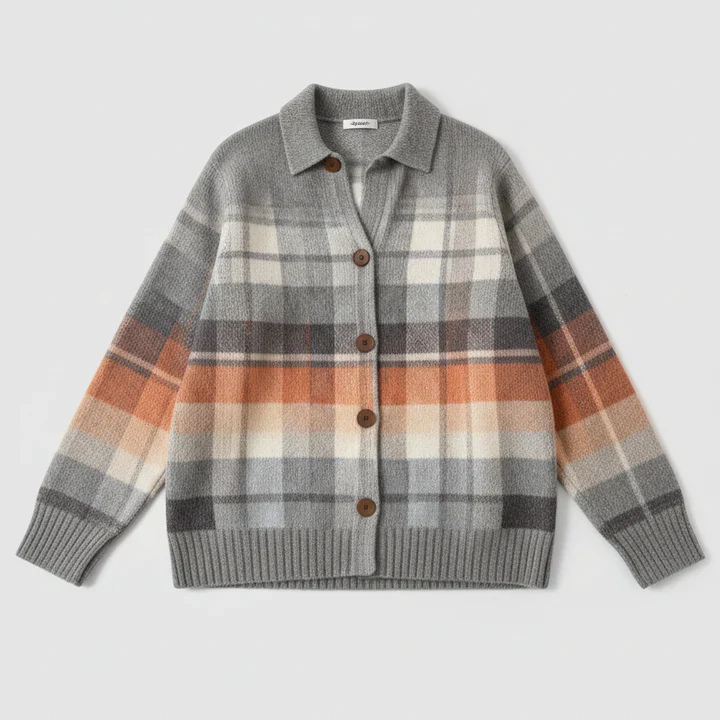 Zycon® | Zachte geruite trui met kraag en knoopsluiting