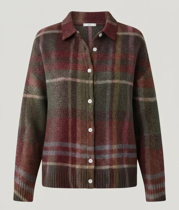 Zycon® | Zachte geruite sweater met kraag en knoopsluiting