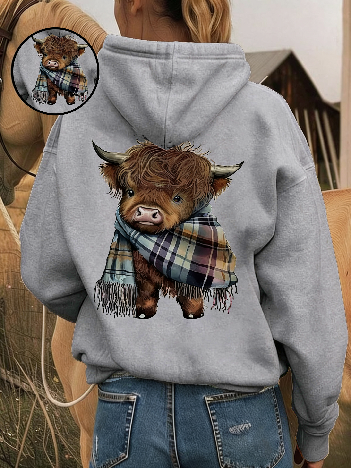 Schattig Highland Cow Hoodie met capuchon en fleecevoering🦬🤎