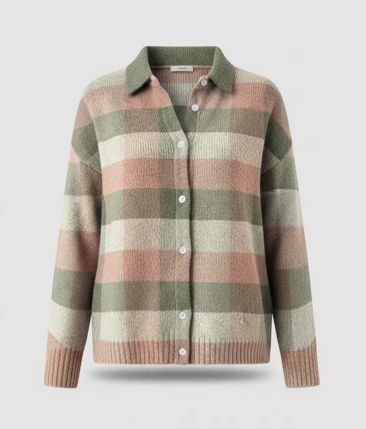 Zycon® | Zachte geruite sweater met kraag en knoopsluiting