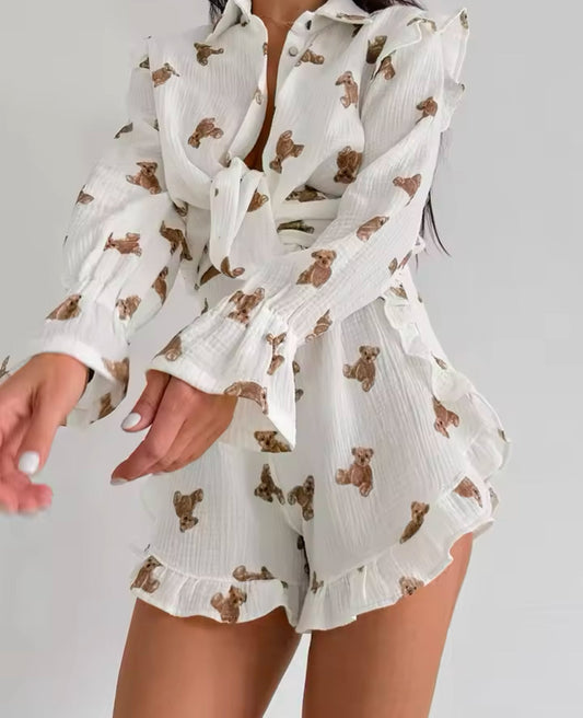 Schattige Teddybeer Pyjama – 2-delige One Size Loungewear Set