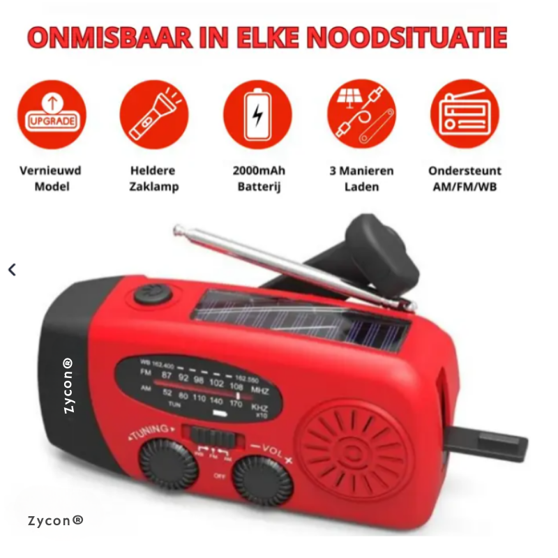 5-in-1 Noodradio | Werkt zonder stroom of internet