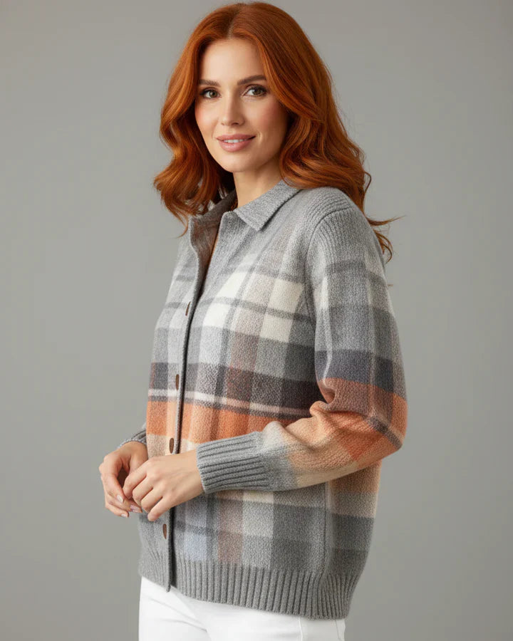 Zycon® | Zachte geruite trui met kraag en knoopsluiting