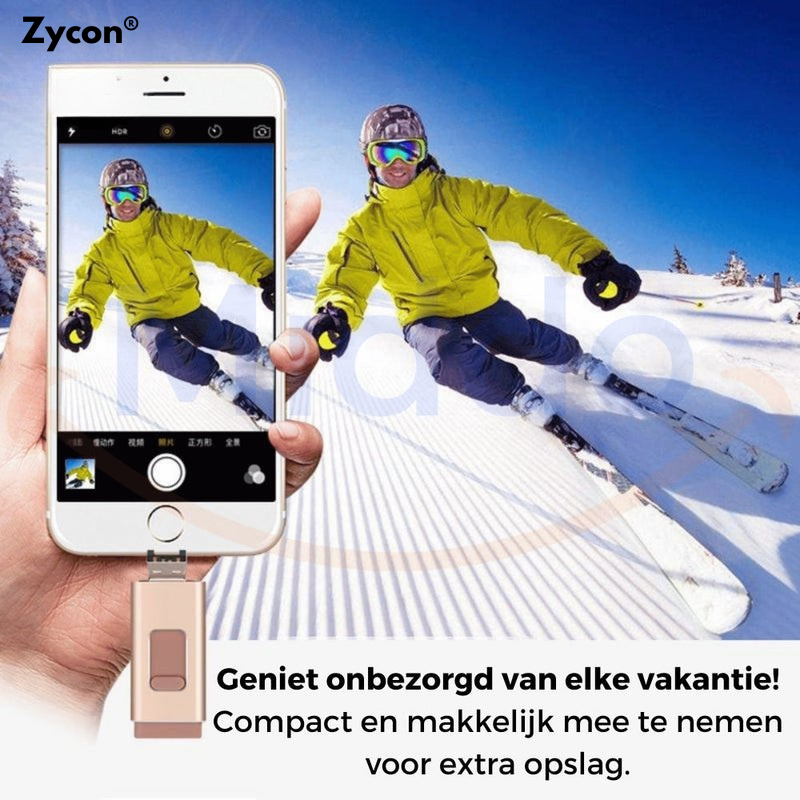 Telefoon vol? Los het op met de 4-in-1 Flashdrive (Elk Apparaat: USB-C, Lightning, USB-A & Micro-USB)