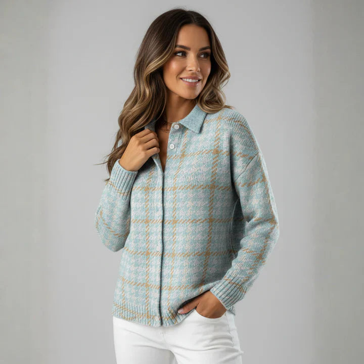 Zycon® | Zachte geruite sweater met kraag en knoopsluiting