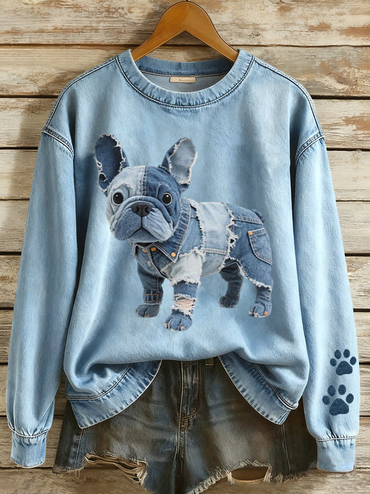 Franse Bulldog Patchwork Sweatshirt voor Dames