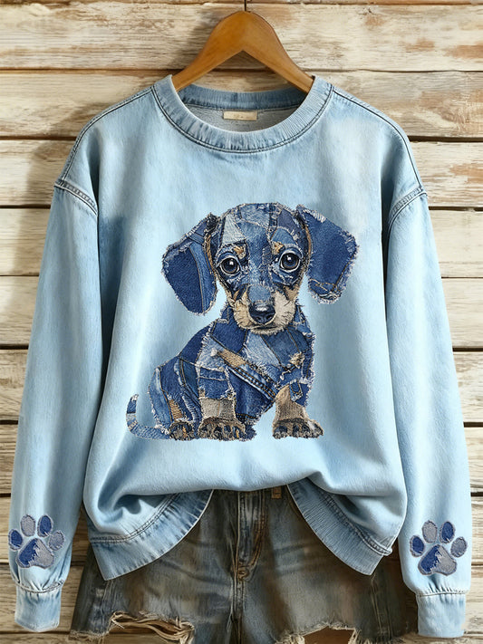 Dames sweatshirt met lange mouwen en ronde hals met dierenprint