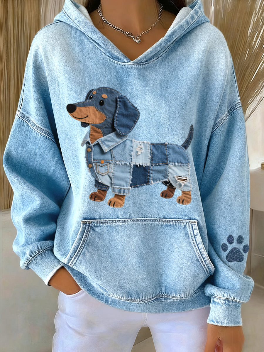 Schattige dameshoodie van denim met patchwork voor hond Jamnik