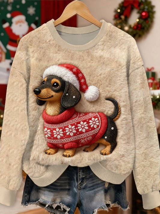 Prachtig kersthondpatroon casual sweatshirt met lange mouwen