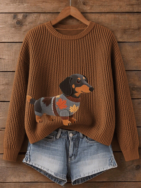 Dames herfst hond kunstprint sweatshirt met lange mouwen