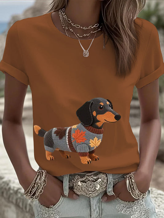 Dames herfst hond kunstprint sweatshirt met lange mouwen