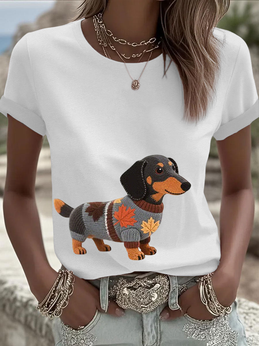 Dames herfst hond kunstprint sweatshirt met lange mouwen