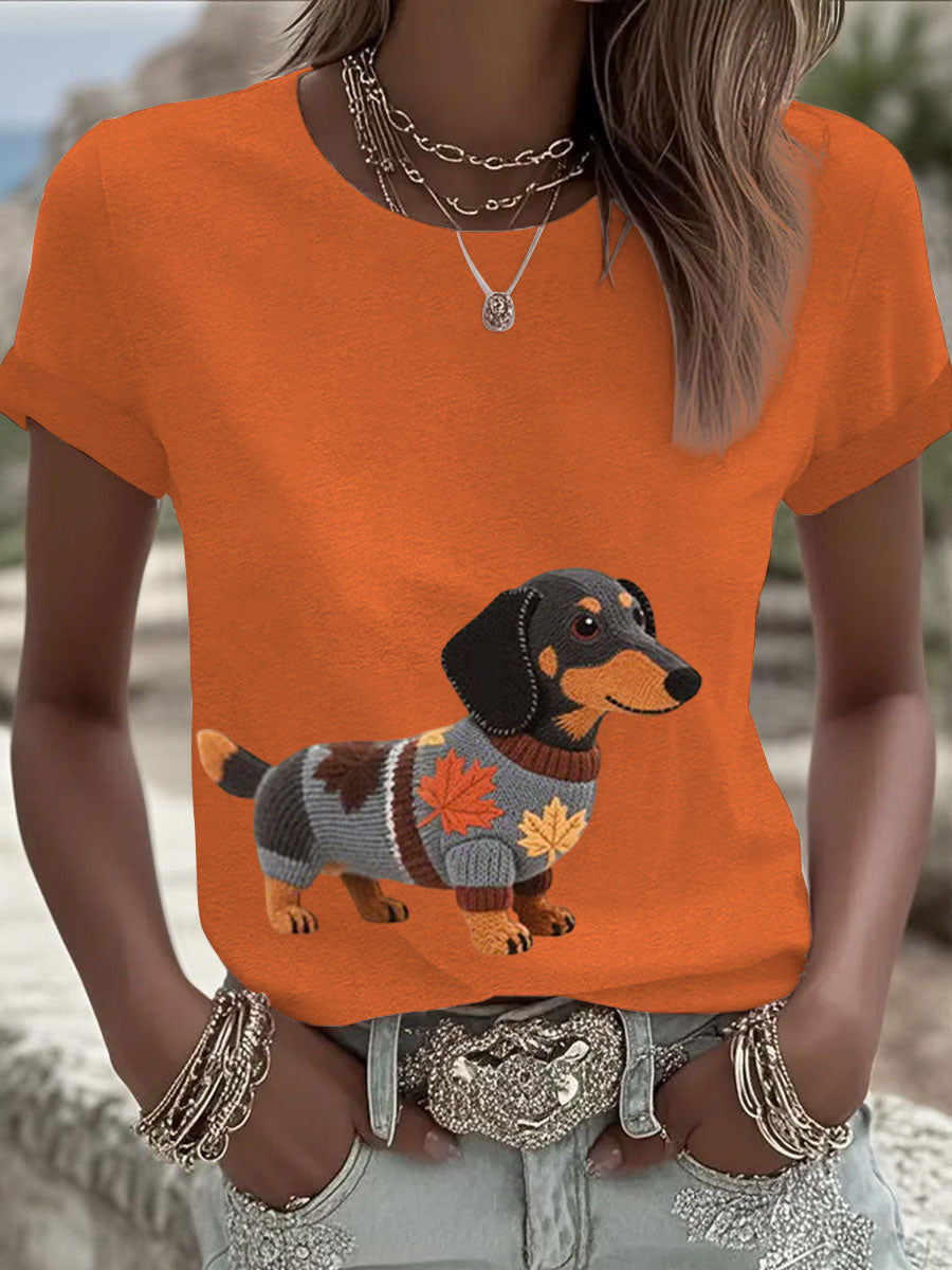 Dames herfst hond kunstprint sweatshirt met lange mouwen